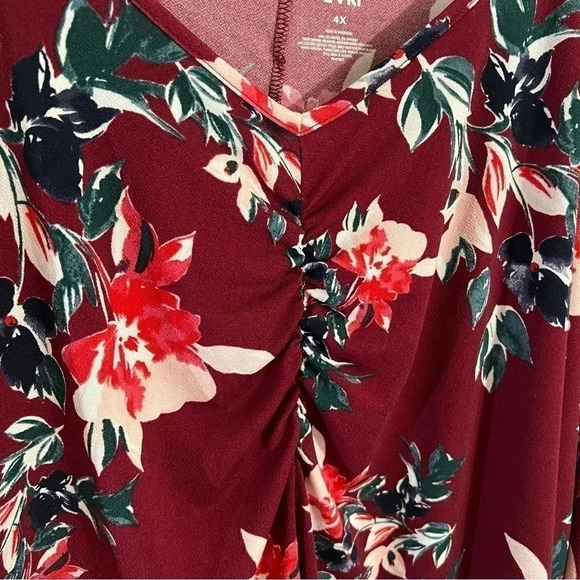 Evri Floral Blouse Plus Size 4X Ruched Gathered Chest Multi Color Long Sleeves - Picture 4 of 5